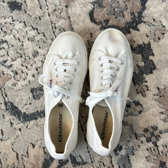 Superga White Canvas 2750 platform Lace-Up Sneakers size 39 - Picture 3 of 7